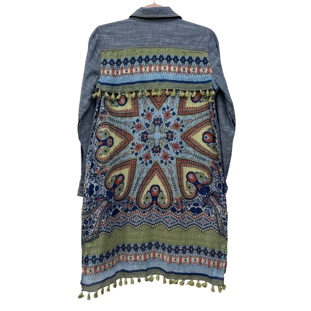 Ivy Jane Chambray Shirt Dress Womens S Boho Tassel Mandala Back Tinc Blue Flaw